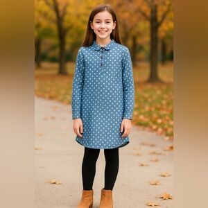 NWT Matilda Jane 435 FROM HEART Polka Dot Hi Lo Tunic Top Blue/White Chambray 14